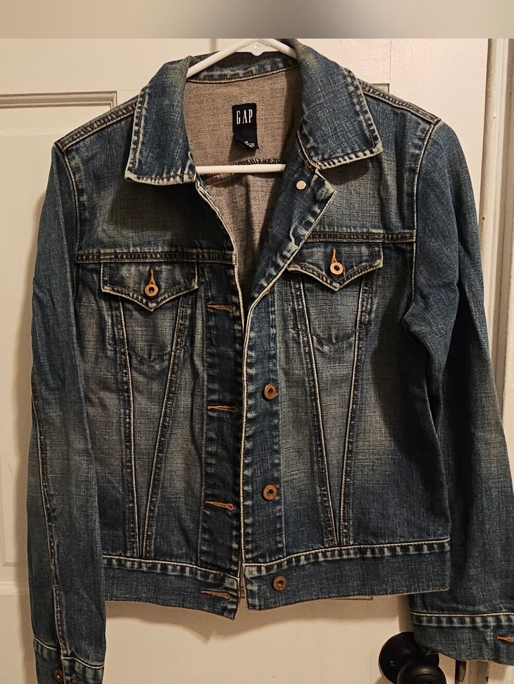 GAP Women's Faded Blue Denim Jacket with Button Front